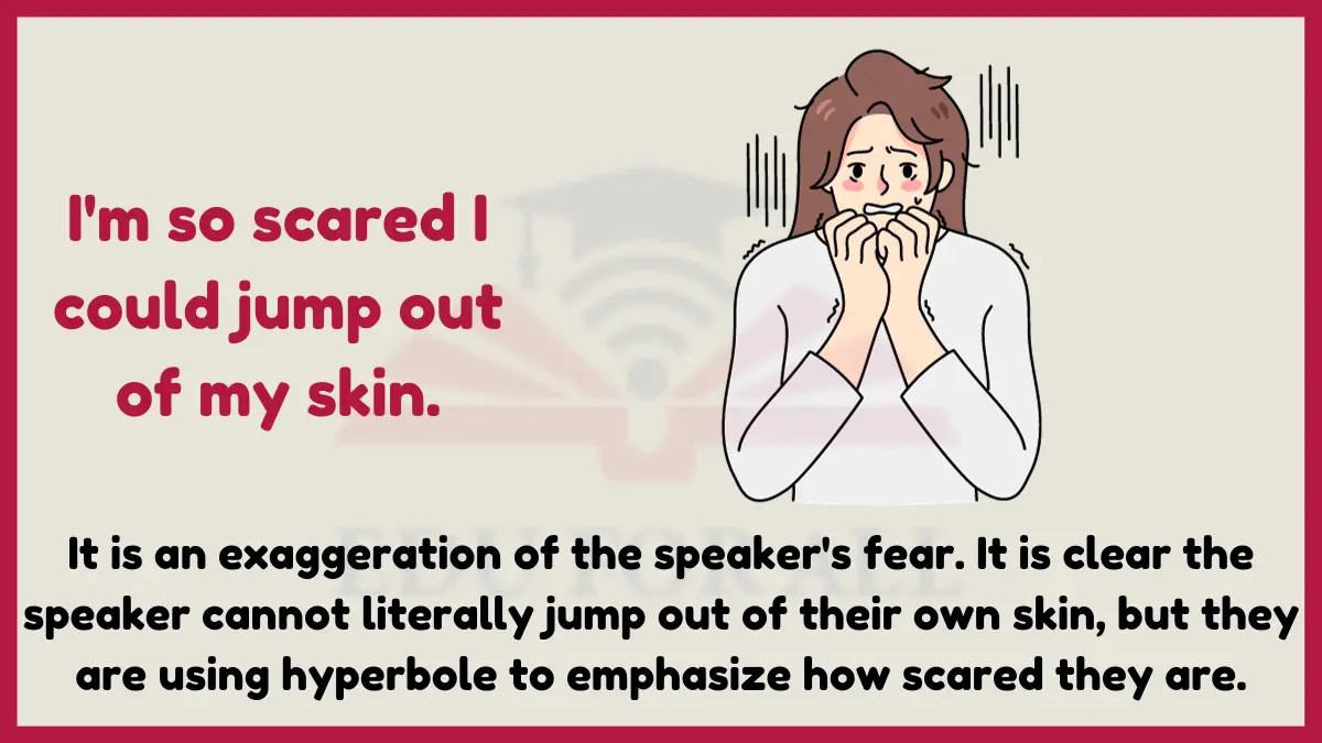 image showing I'm so scared I could jump out of my skin as an example of hyperbole