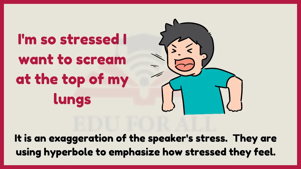 IMAGE SHOWING  I'm so stressed I want to scream at the top of my lungs as an example of hyperbole