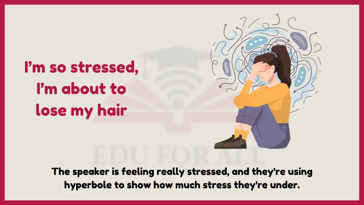 image showing I’m so stressed, I’m about to lose my hair as an example of hyperbole