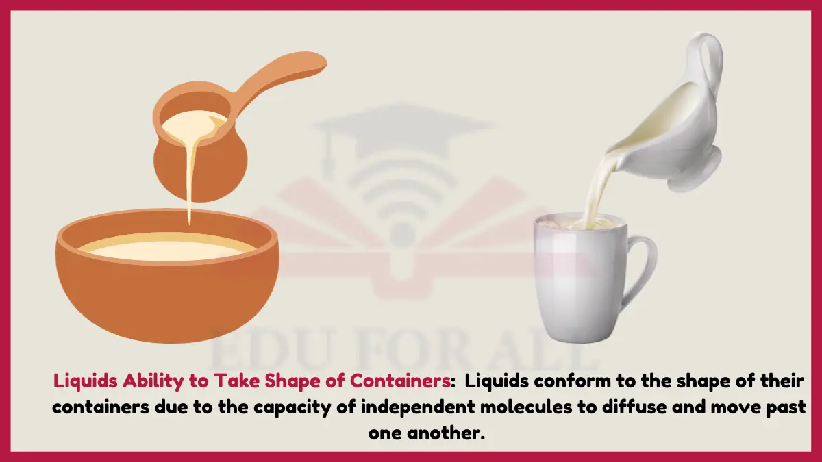image showing Liquids Ability to Take Shape of Containers  as an example of chemical properties