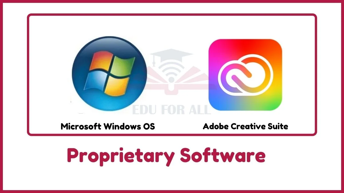 image showing Microsoft windows OS and Adobe creative Suite as an examples of Proprietary software