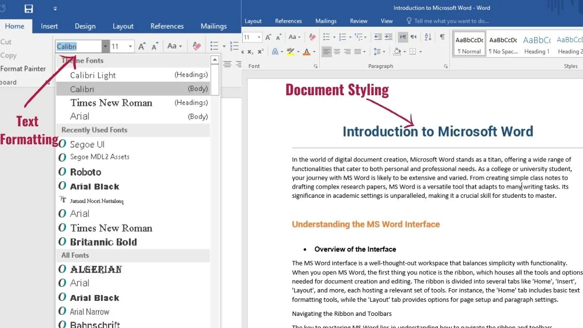 image showing Text Formatting and Document Styling in ms word