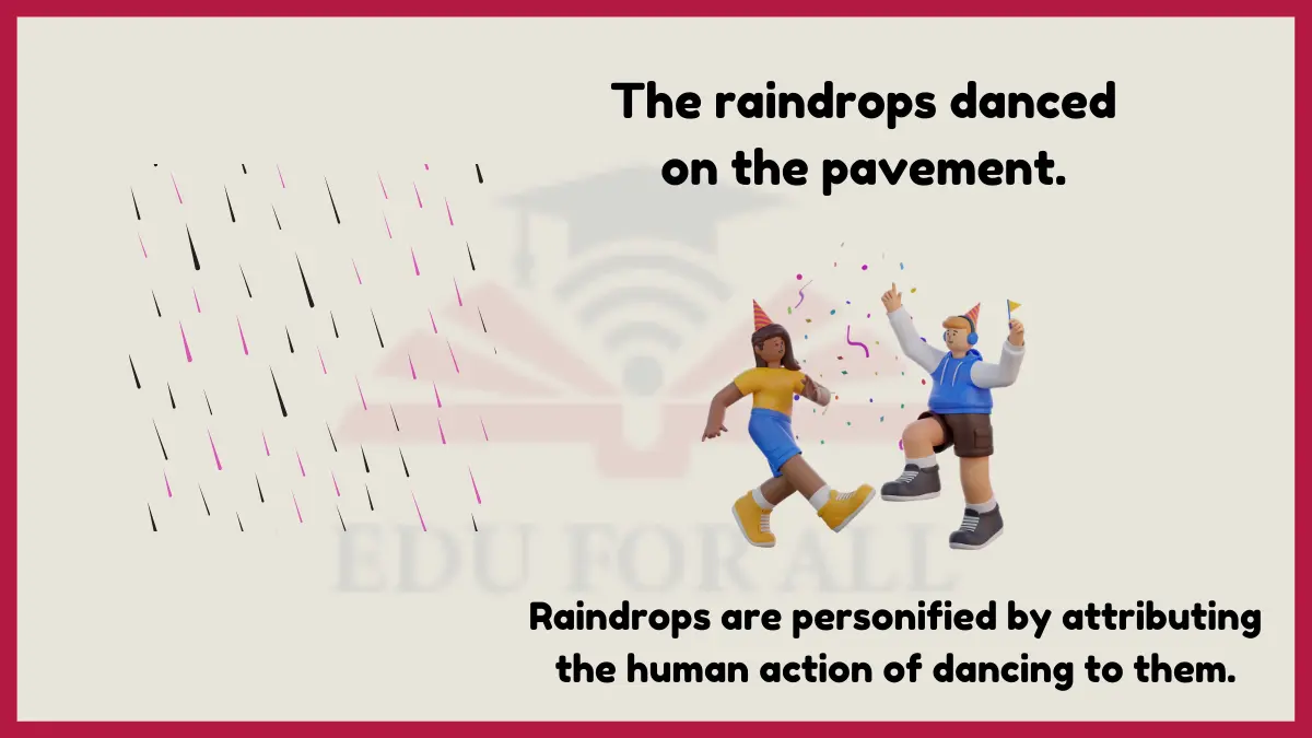 image showing raindrops dancing as Example of personification image
